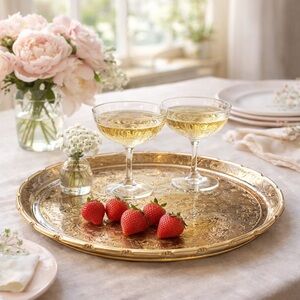 Jeanette Glass Flora Gold Carnival Glass Serving Tray 13.5”